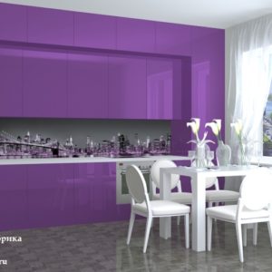 Фиолетовая прямая кухня под потолок