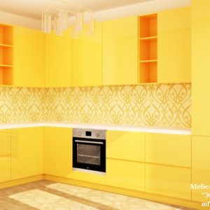 Желтая стильная кухня с левым углом