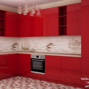 Красная стильная кухня с левым углом
