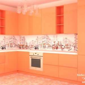 Оранжевая стильная кухня с левым углом