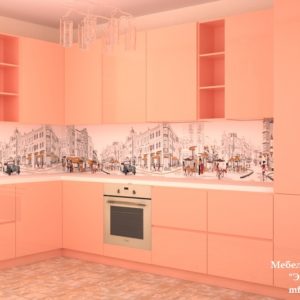 Персиковая стильная кухня с левым углом