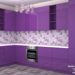 Фиолетовая стильная кухня с левым углом