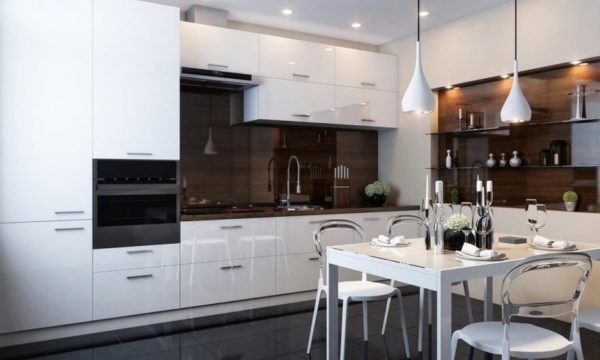 Белая угловая современная кухня минимализм с глянцевыми фасадами