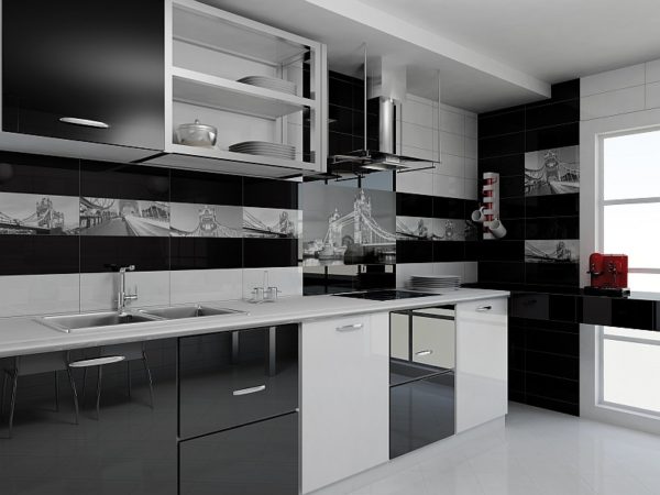 Кухня черная с белым для небольшого помещения