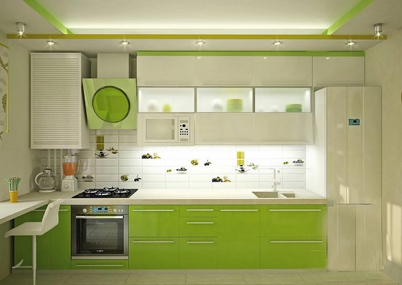 Бело-зеленая кухня в современном стиле