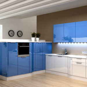 Стильная бело-синяя кухня в стиле минимализм