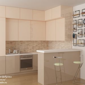 Бежевая угловая двухцветная кухня в современном стиле минимализм