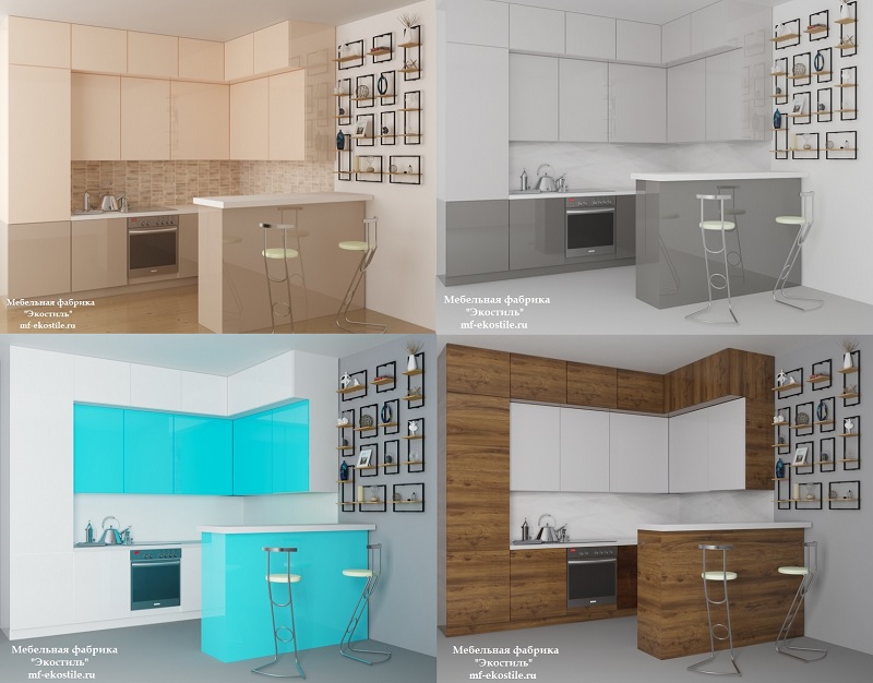 Современная угловая двухцветная кухня с высокими верхними шкафами